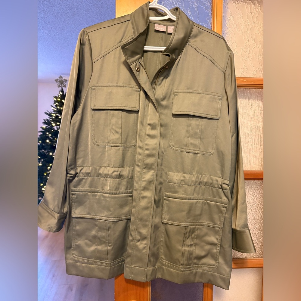 Chico’s Women’s  Olive Green Utility Jacket NWT Size 3P